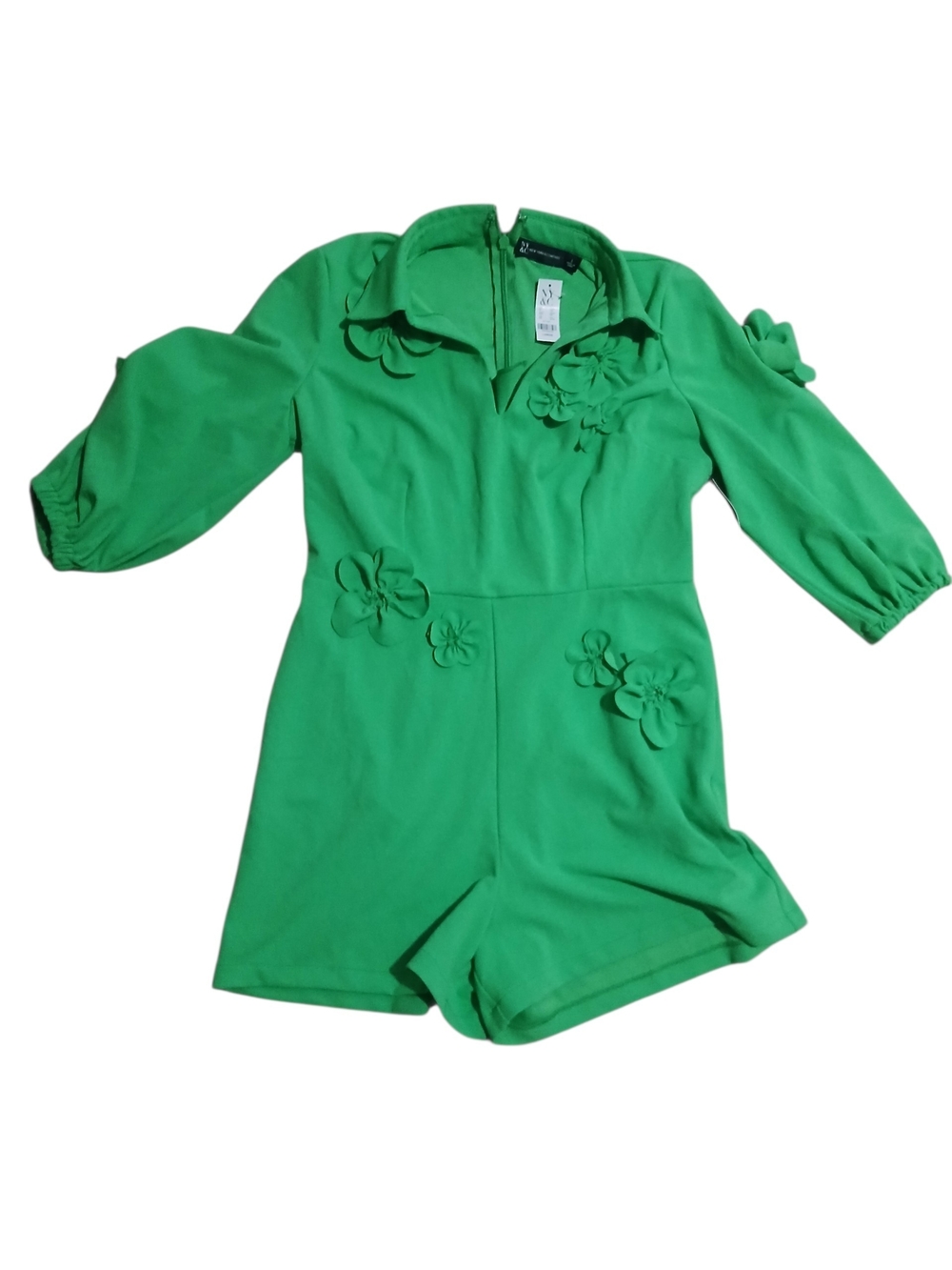 Nwt NY & Company Women's Green Floral Appliqué Romper Size L - Picture 2 of 2